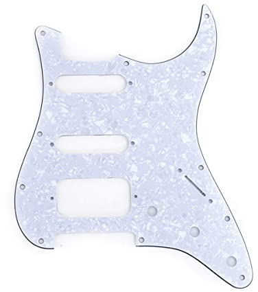 Musiclily Pro 11 Löcher Round Corner HSS Strat Schlagbrett Gitarren Pickguard mit 2 Schrauben Humbucking Pickup Mount für Fender American/Mexican Stratocaster E-Gitarre,4 lagig White Pearl