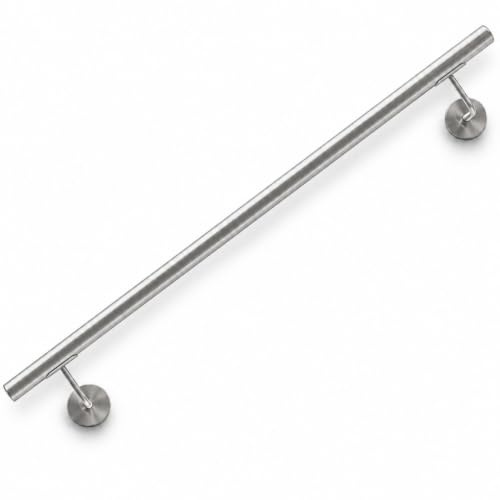 INOXLM Rampe d'escalier en acier inoxydable AISI 304, 42,4 mm, main courante avec finition satinée, fabriquée en Italie, main courante escalier intérieur et extérieur (50 cm)