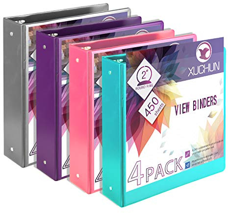 Ringbuch mit 3 Ringen, 5,1 cm, mit 2 Taschen, für 450 Blatt, verschiedene Farben, für Büro, Zuhause, Geschäft, 4 Stück