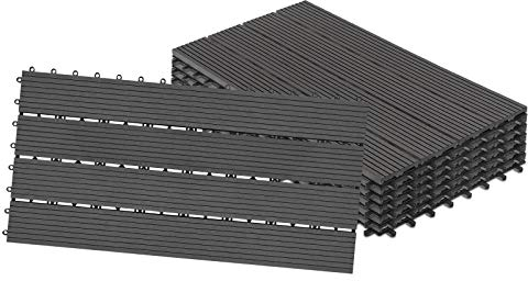 UISEBRT 6x Terrassenfliesen WPC 30x60cm - Balkonfliesen Garten klick Fliese in Holz Optik Optik Bodenbelag mit Drainage (6 Stück 30x60cm - 1m², Anthrazit)