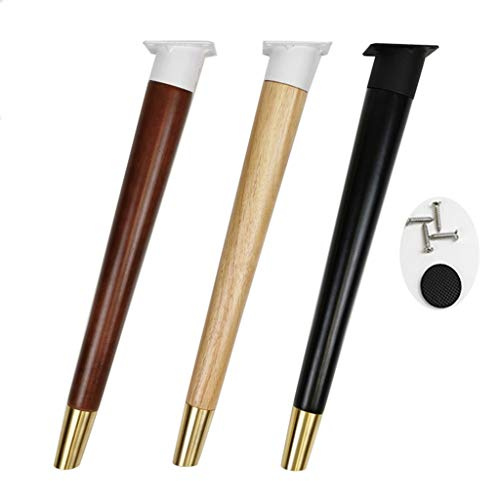 Furniture legs Pieds de Meubles en Bois,Table à Manger Moderne/Bar/Table Basse/Chaise/Pied de Soutien du Cabinet, avec Couvre-Pieds en Laiton, 42cm / 60cm / 73cm,(Lot de 4)