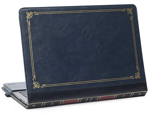 TYTX Kompatibel mit MacBook Air 13 Zoll Hülle Leder 2021 2020 2019 2018 (A2337M1/A2179/A1932), Laptop-Hülle Schutzhülle Vintage Buch Folio Cover, Blau