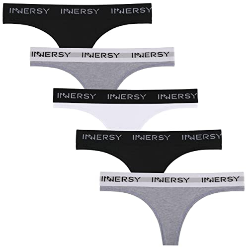 INNERSY String Tanga Damen Baumwolle Sport Unterwäsche Black White Mehrpack 5er Pack (36, 2 Schwarz/2 Grau/1 Weiß)