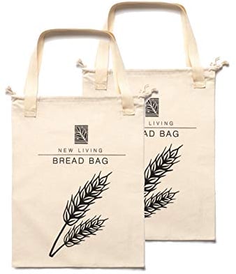 2 Pack Premium New Living Natural Linen Bread Bag | 2 x Reusable Handle Bread Bags | Food Storage Bag | Bread Storage Bags | 39x30 cm | Eco Bread Bag