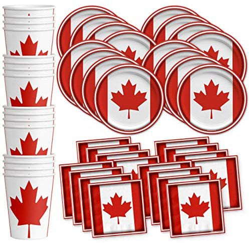 Canadian Flag Canada Birthday Party Supplies Set Plates Napkins Cups Tableware Kit for 16