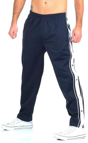 ZARMEXX Herren Trainingshose mit seitlicher Knopfleiste zum öffnen Button Up Sporthose Freizeithose Jogginghose Sportswear (Navy, XL)