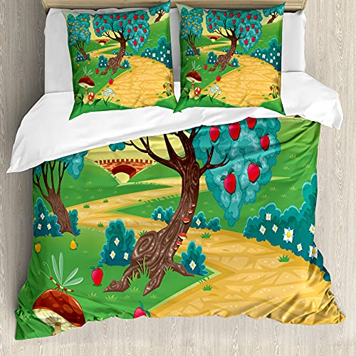 ABAKUHAUS Frühling Bettbezug Set für Einzelbetten, Apfelbaum und Libelle, Milbensicher Allergiker geeignet mit Kissenbezug, 155 cm x 200 cm - 80 x 80 cm, Mehrfarbig