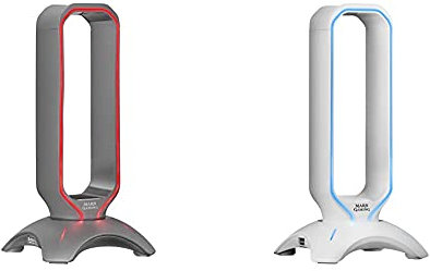 MARSGAMING Mhhx, Soporte Cascos Gaming RGB Flow + 2X USB 2.0, Grafito + Mhhxw, Soporte Cascos Gaming RGB Flow + 2X USB 2.0, Blanco