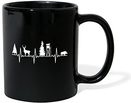 Spreadshirt Jäger EKG Herzschlag Wald Natur Tasse Einfarbig, One size, Schwarz