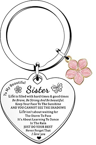 HULALA Inspirierender Schlüsselanhänger für Schwester zum Geburtstag, Weihnachten an meine schöne Schwester I Love You Schlüsselanhänger, silber, Einheitsgröße