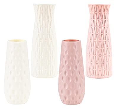 Zodors 3 Pièce Vases en Plastique Imitation Céramique Pot De Fleurs Fleurs Décoratifs Modernes Anti Chute pour Bureau Décoration De La Maison Rose Blanc(2 * Vase à Pois 1 * Vase Nordique)