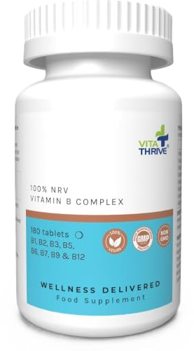 VitaThrive® Vitamin B Complex Tablets – Complete Vitamin B Supplement with 100% NRV for Energy, Cognitive Function, Nervous System & Daily Wellness – Vegan Tablets – 180 Tablets