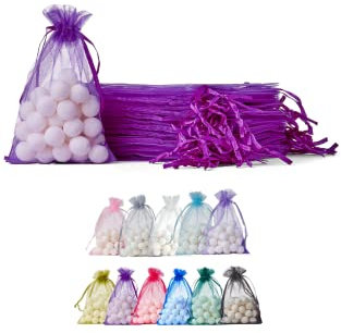 Soul Projekt [50 Stk.] Organzasäckchen mit Kordelzug für Hochzeiten, Schmuck, Geburtstage, Bastelarbeiten, Kristalle, Süßigkeiten, Gastgeschenke. Lila Organza Bags Purple 10x15 x50