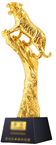 Trophée Coupe des Récompenses en Plaqué Or en Résine De Tigre, Trophée De Championnat À Prise Confortable, Cadeaux De Réunion Annuels Créatifs, Base De Cristal De Lettrage Libre