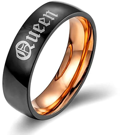 Wycian Ringe Schwarz Frauen, Ringe für Frauen mit Gravur Schriftart Königin Größe 60 (19.1) Elegant Verlobung Ringe für Unisex