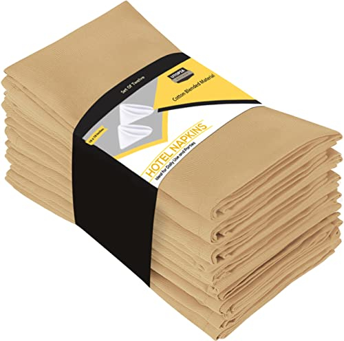 Utopia Kitchen Stoffservietten [12er Pack, Beige] 50x50 cm Waschbare Tischservietten für Hotel, Mittagessen, Restaurant, Hochzeiten, Veranstaltungen und Partys