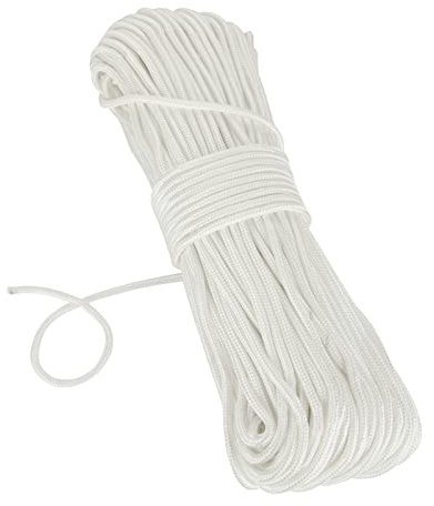 ZOFUN 60M/196 Ft White Nylon Rope, Strong Woven Nylon Cord 6 mm, Heavy Duty Flagline White Rope Multipurpose, UV Resistant Nylon Flag Pole Rope for Camping Gardening Bundling Outdoor Usage