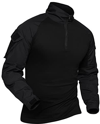 XKTTAC Combat Shirt Tactical mit 2-4 Taschen Herren Militär Ausrüstung Security Outdoor Polizei Hemd Bundeswehr Paintball Airsoft(A-bk/4 Taschen,XXL)