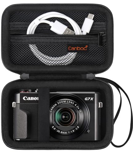 Canboc Tragetasche für Canon PowerShot G7 X Mark II/G7 X Mark III/G5 X Mark II.G7X Digitalkamera, Point and Shoot Vlogging Kameratasche, Reißverschluss Mesh Tasche passt USB Kabel, Batterien, Schwarz