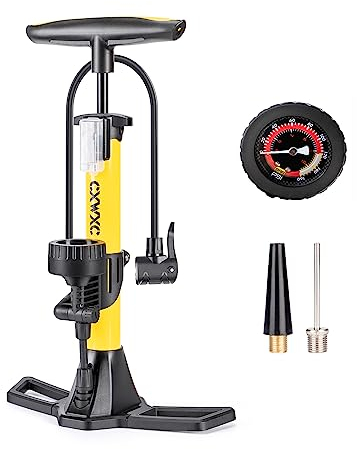 CXWXC Fahrradpumpe alle Ventile, Luftpumpe Fahrrad mit Manometer zur Druckanzeige 11 Bar / 160 Psi Standpumpe Fahrrad für Rennrad, E-Bike, Mountainbike (Gelb-S)