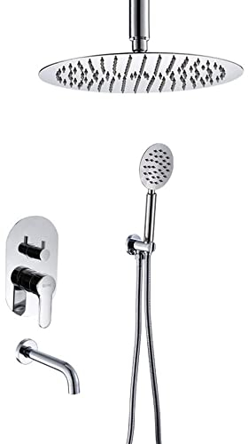 DERBUT Unterputz-Duschsystem Chrom-Edelstahl-Duschgarnitur 3-Funktions-Regendusche-Mischbatterien zur Wandmontage-A_8 Zoll