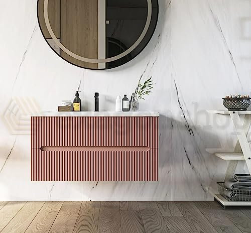 Euro Bagno MAMO Base Lavabo 90 cm avec Dessus en céramique Rose Antique Mat, Grand