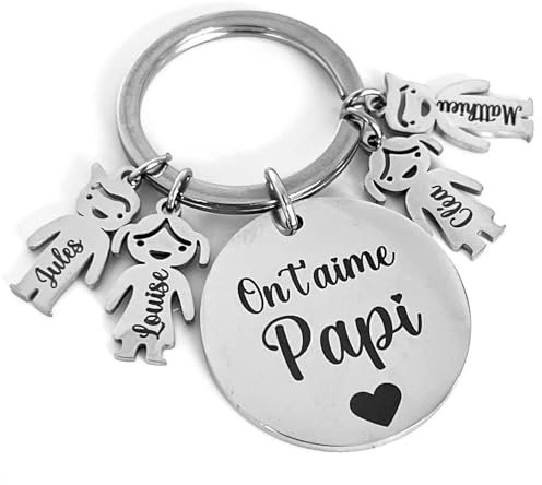 Cadeau Papi Grand Pere Papy Personnalisé, Porte clés Fête des grands pères en Inox - Idée Cadeau Personnalisable original unique pour un super Papi