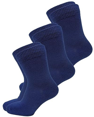 vitsocks Calzini Sottili Leggeri 98% COTONE Morbide Bambini (3 PAIA) Unisex Anni 2-10, blu marino, 31-34