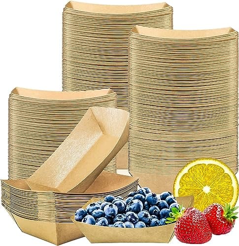 AMD Nexus 100 X Small Kraft Paper Food Trays 16x12cm | Brown Cardboard Serving Plates Recycled Takeaway Boxes | Kraft Containers Holder Baskets for Chips Burger BBQ Birthday Party Camping