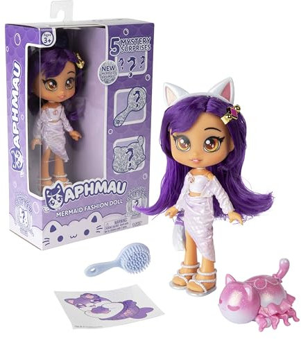 Aphmau Modepuppe & Zubehör Meerjungfrau, 5 Mystery Surprise Toys, Exklusive Glitter MeeMeows Minifigur, offizieller Merch