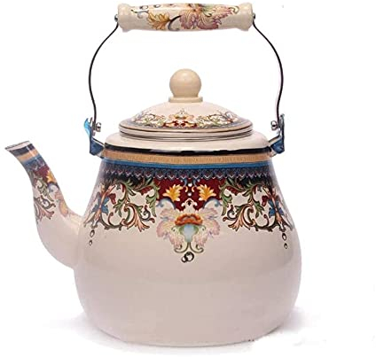 XAoSCd Tetera Esmaltada Tetera Tetera 5L Tetera De Pera Mango De Cerámica Tetera Tetera Cafetera Tetera De Regalo Taza De Té (Beige 5L)