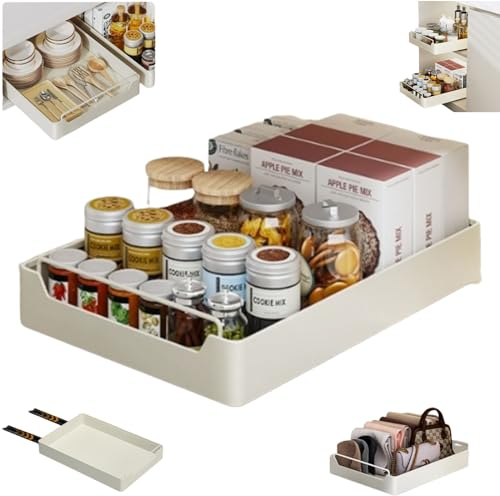 enseak Organizador De Gabinete Extraíble Fijo con Nano Película Adhesiva, Cajones Extraibles para Cocina Adhesivos, Bandejas Extraibles Armarios Cocina