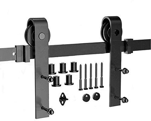 6.6FT/200cm Quincaillerie Kit de Rail pour Porte Coulissante, Systeme Porte Simple Coulissante, Rail porte Coulissante Noire, La Porte Coulisse Silencieusement Sans Friction, Charge 150 kg (200cm)