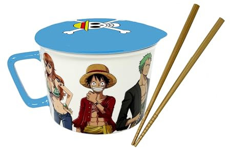 JUST FUNKY One Piece Ramen Bowl Set with Lid and Chopsticks - 28 Ounce Anime Ramen Bowl, One Piece Merch, Monkey D Luffy, Anime Merch