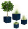Fibre Clay Box Planters Indoor Plant Pots Outdoor Planters Striped Finish Flower Pot Patio Decking Lawn Doorstep Porch Houseplant Shrub Topiary Bush Square Plant Pots (Blue, Full Set)
