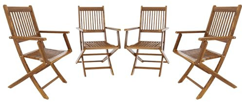 Set Da Giardino In Legno Di Acacia Massello Composto Da 6 Sedie Tavolo Da Pranzo 6 Posti Pieghevole Richiudibile Portatile Esterni Terrazza Balcone Piscina Patio 160 x 85 x 74 Cm Marrone (4 Sedie)