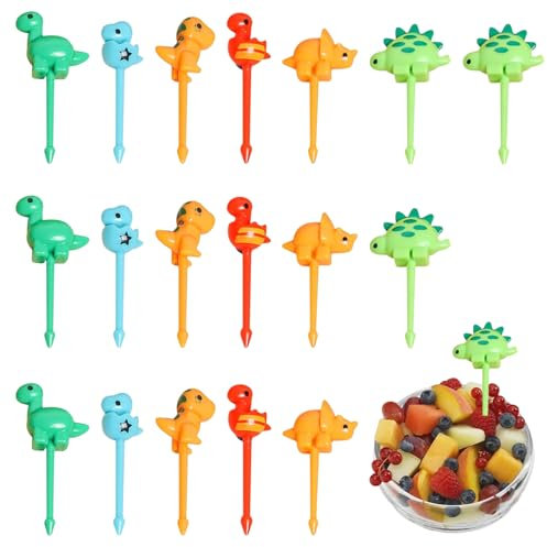Lot de 18 mini fourchettes à fruits, au motif de dinosaures, pour enfants - Mini cure-dents - Pour adultes et enfants - Pour boîte à déjeuner, fête, thé de l'après-midi, fête d'anniversaire
