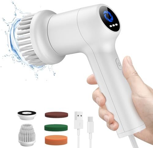 KEUASX Electric Spin Scrubber Cordless Tub and Tile Scrubber, Shower Scrubber for Cleaning with 5 Replaceable Heads, Scrub Brush Cleaner for Bathroom Floor Window Kitchen Sink Dish Pot