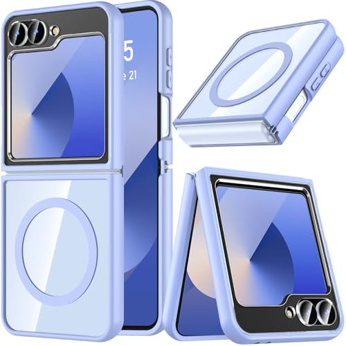 BESINPO Magnetic Case for Samsung Galaxy Z Flip 7 FE/Galaxy Z Flip 6, Compatible with MagSafe Accessories, Shockproof Anti-Scratch Hard PC Protective Transparent Back Phone Cover,Sky Blue