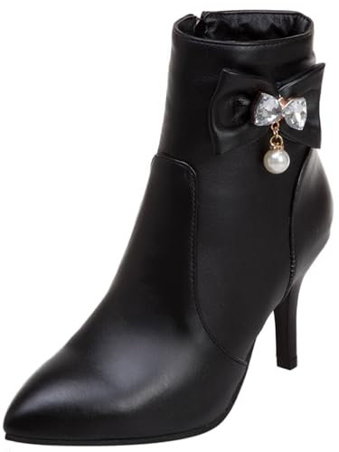 Asterisco Stivaletti da Donna con Tacco a Spillo con Cristalli Tacco Basso Boot Appuntito Zip Stivali da Vestito, B21083Ls Nero Numero 34 EU