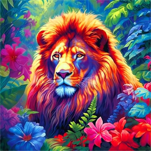 mrpwnle Löwe Malen Nach Zahlen Erwachsene DIY Löwe Paint by Numbers Adult Anfänger Ölgemälde Leinwand Kit für Geschenke und Home Wand Dekor(35x35cm)