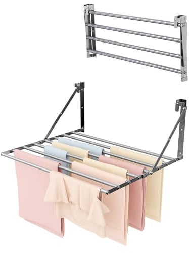 Innotic Etendoir Linge Mural, Séchoir à Linge Pliable et Extension, Porte-Serviettes, Métal Sèche Linge Robuste et Compact, Étendoir à Linge pour Interieur et Extérieur, 8 Barres de 60 cm