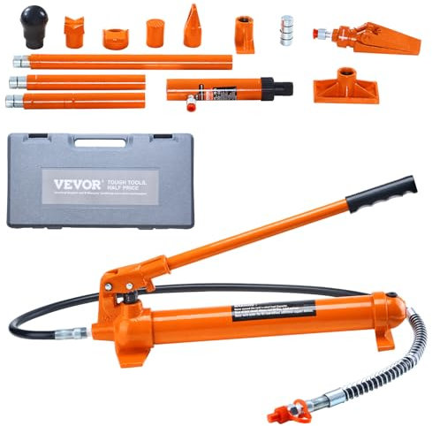 VEVOR Hydraulikzylinder Bausatz, tragbarer hydraulischer Wagenheber 10 t, mit 1,4 m Ölschlauch, Autokarosserierahmen-Reparaturset mit Aufbewahrungskoffer für Autoreparatur, Lkw, Bauernhof, Orange