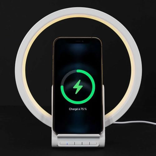 BE MIX, HT0113, Lampe Chargeur Induction Enceinte 5W, Technologie de Charge Induction, Enceinte 5W Intégrée, Cercle LED Multicolore, Design 2 en 1 Pratique, Facilité d'Utilisation