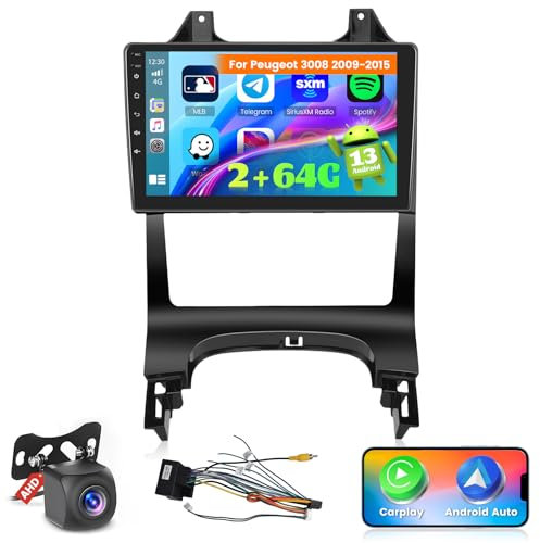 Ohradio 2G+64G Autoradio für Peugeot 3008 2009-2015 Radio Android GPS mit Wireless Carplay Android Auto Radio FM/RDS WiFi + Rückfahrkamera + MIC -Autoradio 2DIN 9 Zoll
