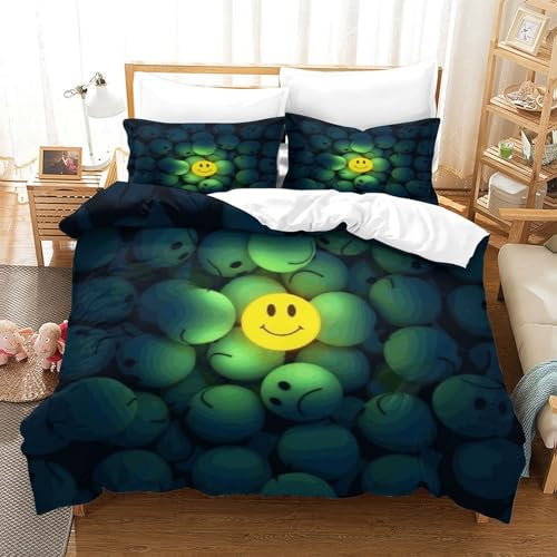 GZCVBDYUY Cute Smiley Gesicht Bettbezug Set Bettwäsche Kinderbettwäsche-Set Reißverschluss Mit Kissenbezug Betten Set Für Jugendliche Kinder Schlafzimmer Single(140x200cm)