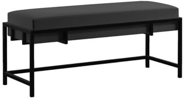 BETTSO - Elegante Sitzbank LAMO - Polsterbank mit Metalbeinen - Moderner Bettbank - Garderobenbank - Sitzhocker Wohnzimmer, Schlafzimmer, Flur - Metalfarbe Schwarz - Stofffarbe Schwarz - 100x35x45cm