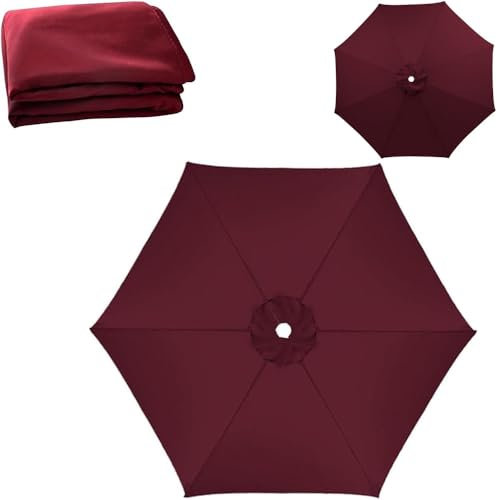 Tissu Auvent Remplacement Pour Parapluie De Jardin, Toile De Rechange Pour Parasol Déporté, Housse De Parasol 3.0m 6/8 Baleines Toile De Remplacement, Dessus De Parapluie De Rechange Ronde(Burgundy,(6