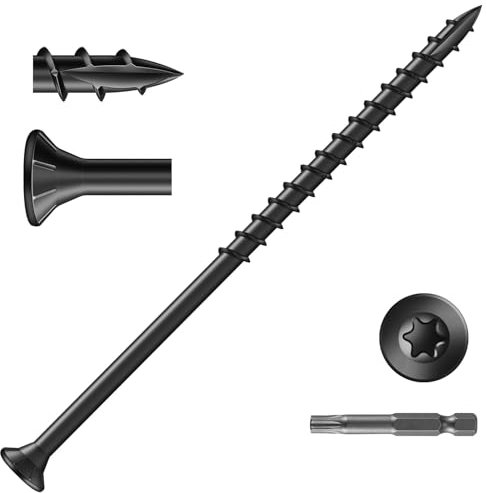 Wavanta 50Pcs Decking Screws, 4.8 x 100mm Black Wood Screws, Torx Drive Flat Head Screw, Rust Resistant Epoxy Coated, with T25 Torx Bit