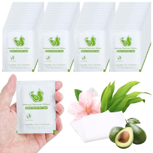 50 Makeup Remover Wipes Bulk Individually Wrapped Travel Makeup Wipes | Individual Makeup Remover Wipes Bulk Gentle Cleansing Makeup Remover Wipes for Face Cleansing Mascara Lipstick(Avocado)